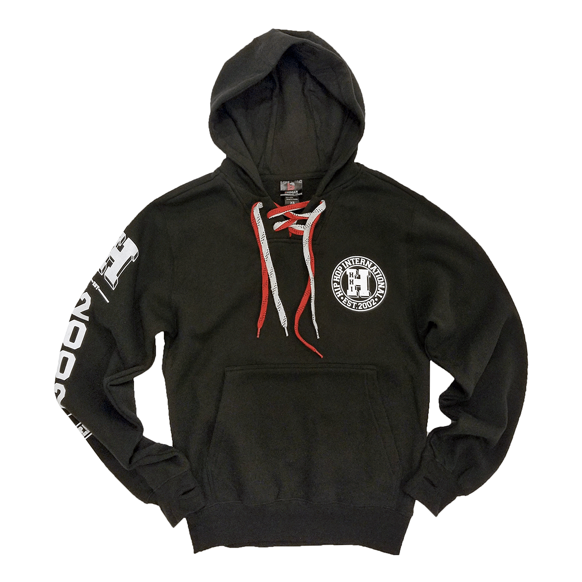 UNISEX HOCKEY FLEECE PULLOVER HOODY WITH CONTRAST LACES - BLACK/WHITE