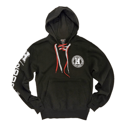 UNISEX HOCKEY FLEECE PULLOVER HOODY WITH CONTRAST LACES - BLACK/WHITE