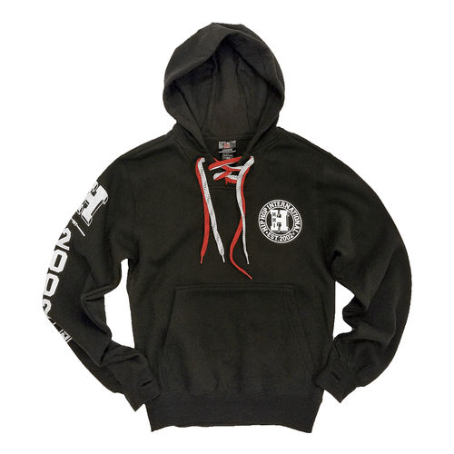 UNISEX HOCKEY FLEECE PULLOVER HOODY WITH CONTRAST LACES - BLACK/WHITE