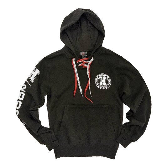 UNISEX HOCKEY FLEECE PULLOVER HOODY WITH CONTRAST LACES - BLACK/WHITE